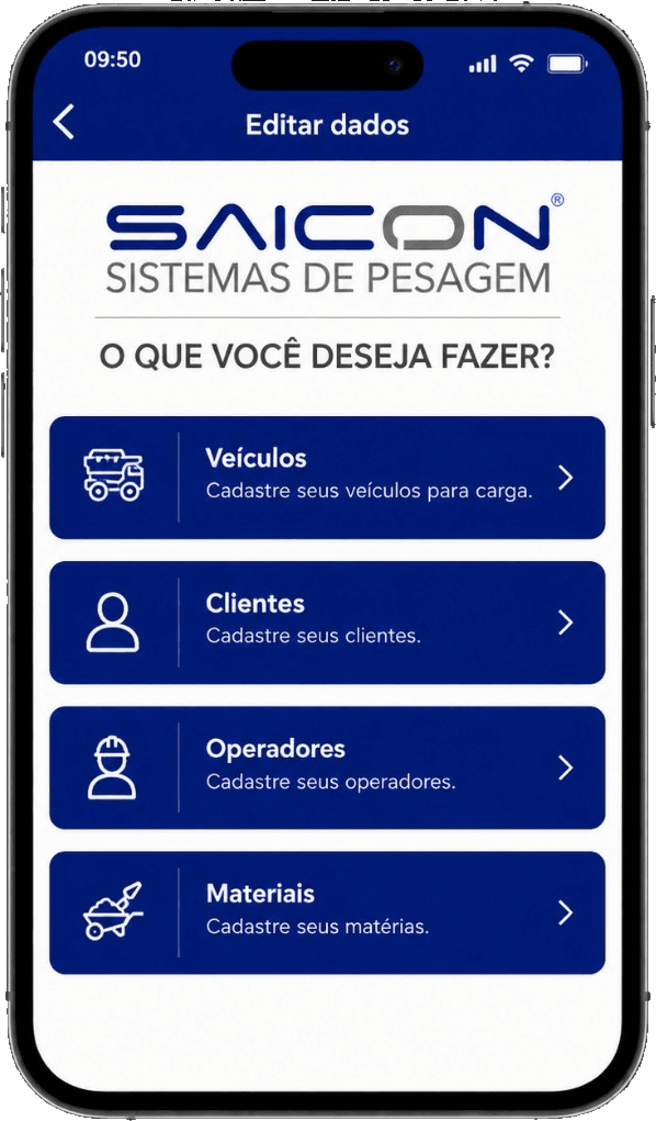 Tela de cadastros do aplicativo SN400