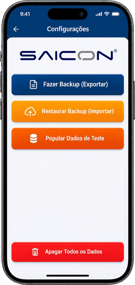 Tela de configurações do aplicativo SN800